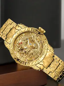 Men's Vintage Dragon Design Mechanical Watch, Fashionable Waterproof Automatic Watch for Party, Daily Clothing Decor, Trendy All-match & Exquisite Watch for Birthday Gift with Box, Mechanical Style Watches