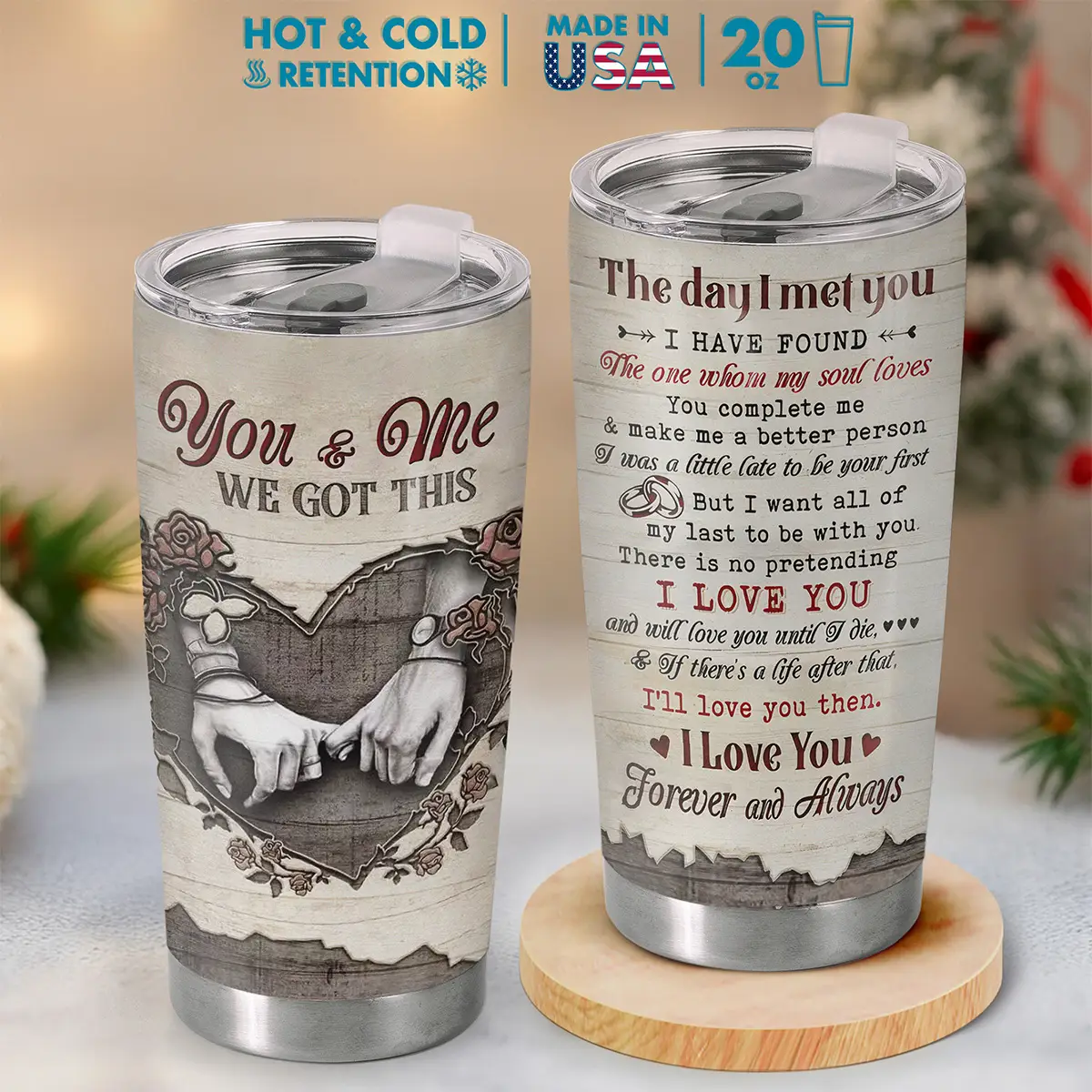 Gift For Lover Tumbler 20oz - Made In USA - Water Bottle Vintage Anniversary Gift, Romantic Travel Cup For Couple, Coffee Steel Double-Wall Vacuum Ins