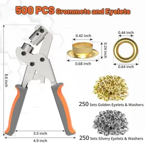 Rivet Tool Set 3/8-inch Rivet Eyelet Pliers Set with 500 Eyelets Handheld Eyelet Tool Kit Punching Pliers Rivet Crimping Tool Set Suitable for Fabric, Tarpaulin, Leather 10mm Metal Rivets Ergonomic Handle Double-Lever Structure Hardware Accessories