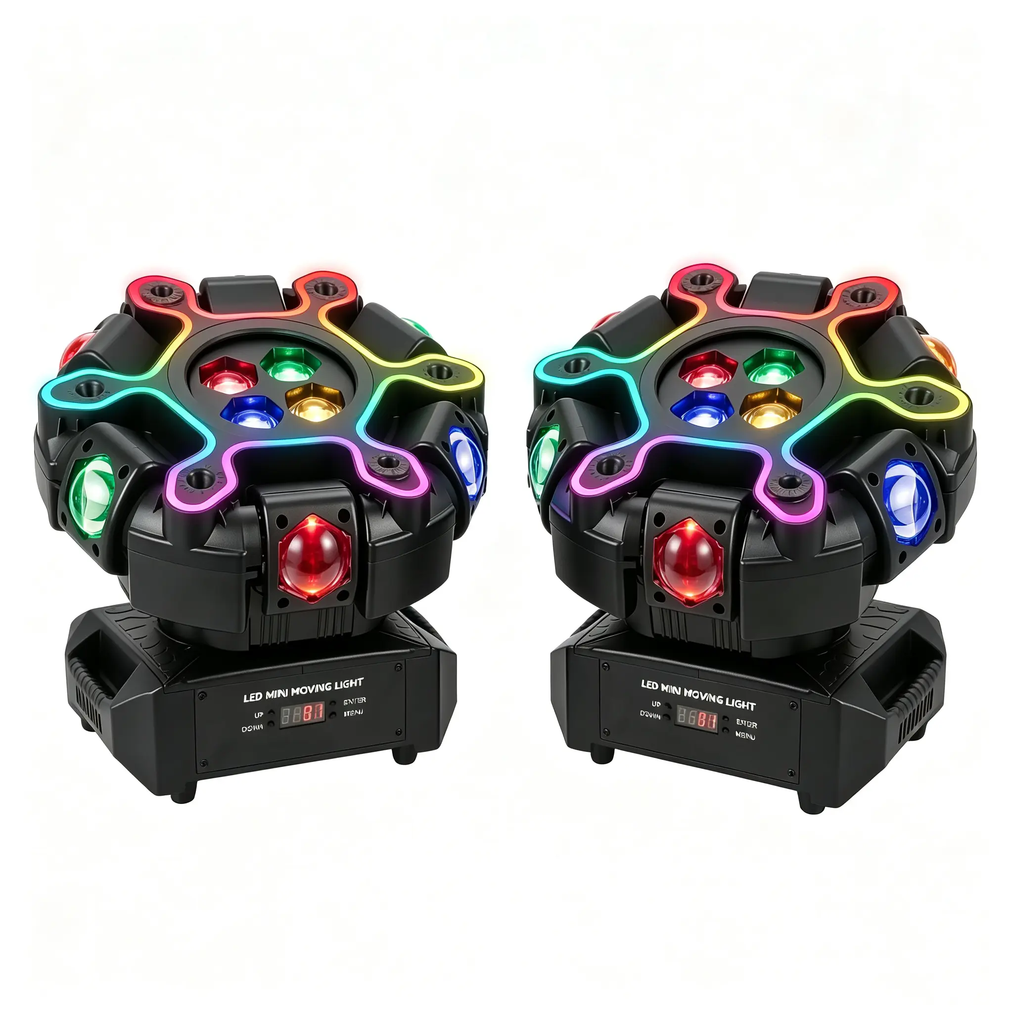 12-Eye RGB LED Moving Head Stage Lights (2-Piece Set) - Sound-Sync, DMX512 Control, Dynamic Colors for Clubs, Weddings, Clubs/Wedds