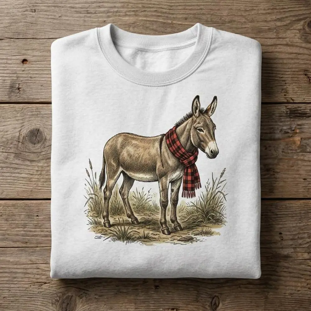 Donkey Sweatshirt Vintage Donkey Shirt Unisex Plaid Scarf Donkey Hoodie Cottagecore Graphic Tee Retro Farmhouse Animal Donkey Lover Gift#71