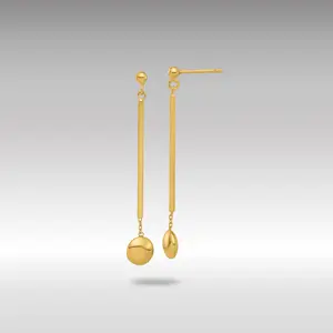 14K Gold Polished Bar with Bead Dangle Post Earrings - Model LE2710