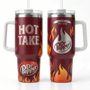 Dr Pepper Hot Take 40oz Tumbler with Handle, Limited Edition Spicy Soda Flame Aesthetic Cup, Vacuum Insulated Stainless Steel Travel Mug, Leak Resistant Lid & Straw, Car Cup Holder Friendly, Authentic 23 Flavors Est 1885 Soda Lovers Gift