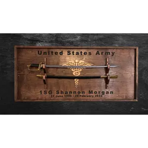NCO sword Wall display, U.S. Army sword display, Marines, Military Sword mount, Saber Display Custom Wood wall mounted sword holder