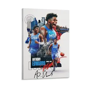 Sports Star Poster Anthony Edwards Art Signature Poster Wall Art Picture Painting Poster Print Artworks Bedroom Living Room Decor