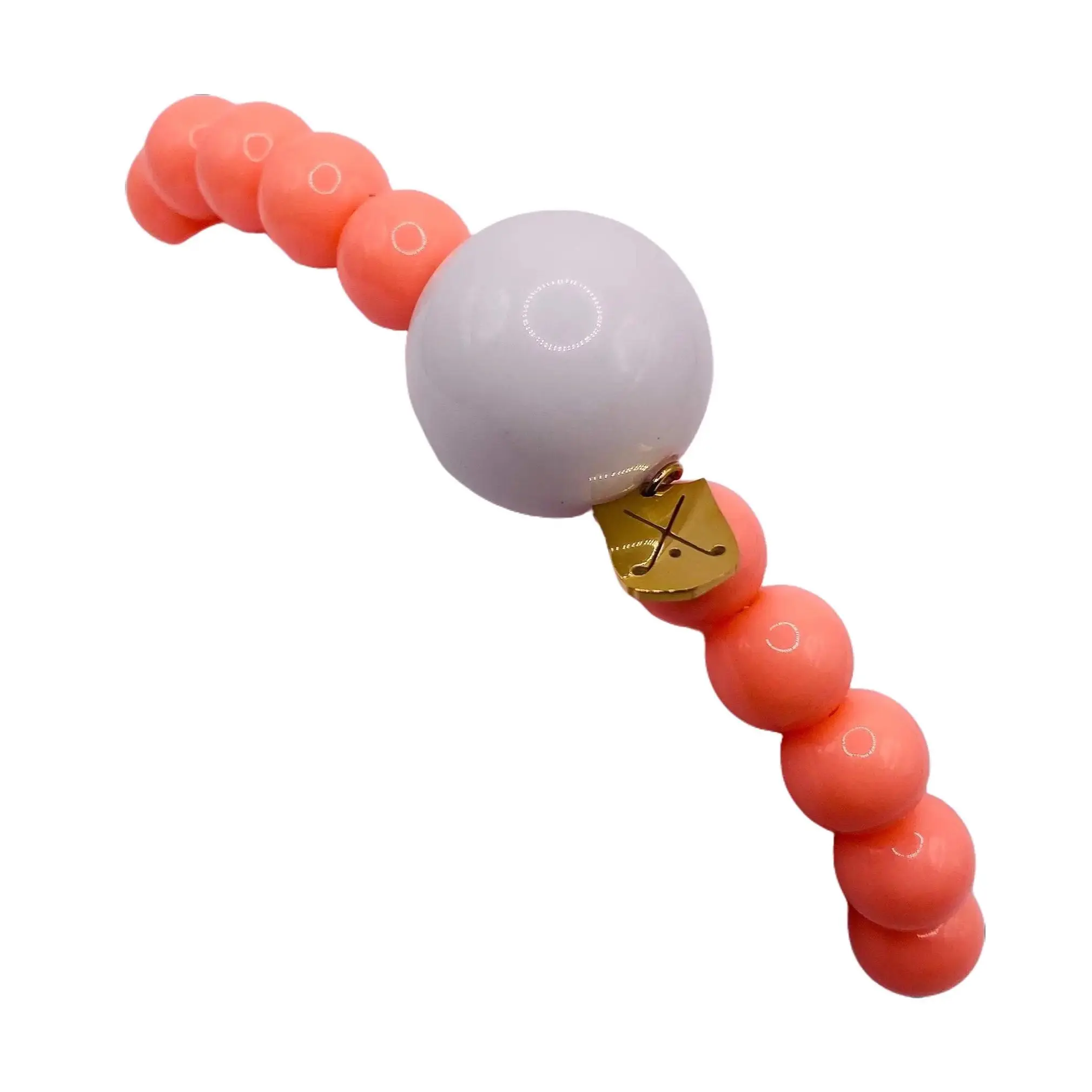 PEACH BEACH Golf Stroke Counter Bracelet - Light Orange Pink with Shiny White Acrylic Center & Peachy Acrylic Beads - Handmade in USA