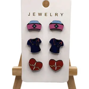 Wooden Nurse Stud Earrings - Cute Designs, 3 Choices to Choose From, Adorable Charms for Unique Jewelry Collection