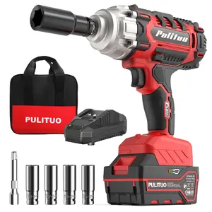 PULITUO 20V Cordless Impact Wrench 1/2 Inch 350 Ft-lbs 475N.m Torque 4.0Ah Battery 4-Hour Fast Charger LED Light 4 Sockets Tool Bag