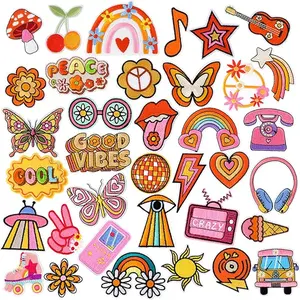 patches - 36pcs Hippie Embroidered Patches Random Assorted Styles Hippie Theme Iron on Patches for Girls, Wonmen DIY Sew Applique Repair Patch Cute Sew on Patches for Backpacks Pants Clothes Jeans
