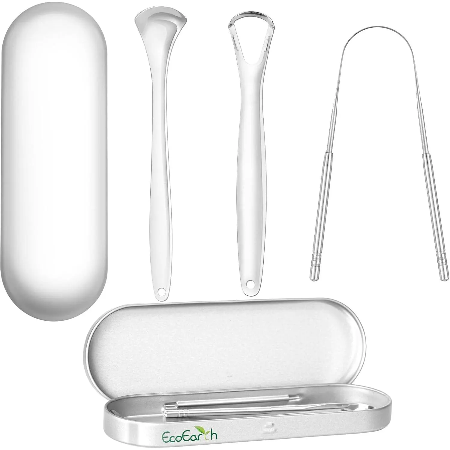 Set of 3 Tongue Scrapers for Adults, Tough Metal Tongue Cleaner w/Storage Case, Stainless Steel Tongue Scrubber for Fresh Breath & Oral Hygiene by EcoEarth