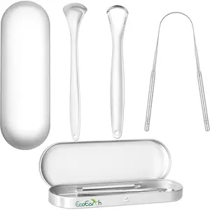 Set of 3 Tongue Scrapers for Adults, Tough Metal Tongue Cleaner w/Storage Case, Stainless Steel Tongue Scrubber for Fresh Breath & Oral Hygiene by EcoEarth