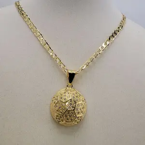 180 - Soccer Pendant & Chain 14K Goldplated Necklace with Detailed Hexagon Design for Sports Enthusiasts