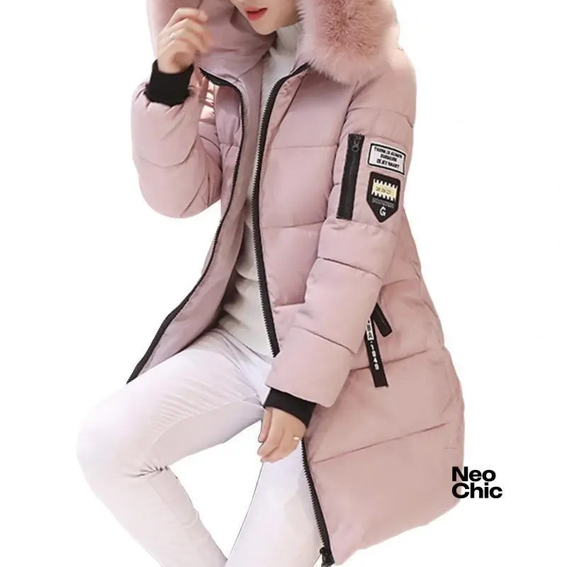 Women's 2025 New Polished Fur-Neckline Cotton-Padded Anorak, Long Thick Lady Clothes (2XL, 3XL) Winter Outerwear