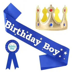 Birthday Boy Crown & Sash & Badge Set, Birthday Party Decoration Accessories, Party Supplies for Birthday Celebration, Gifts, Party Favor