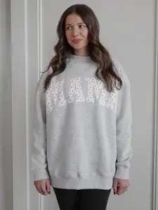 Mama Floral Embroidered Mockneck Sweatshirt