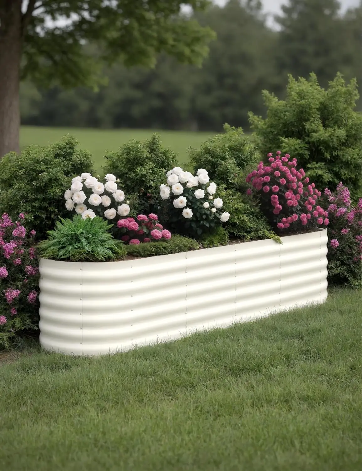 2-Piece Set 8x2x1.5FT Galvanized Steel Raised Garden Bed with Steel Panels, Outdoor Large Easy-Assembly Planter Box, Durable Beige Container for Vegetables, Fruits, Two Piece Sets