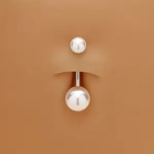 1pc Women's Vintage Belly Button Ring - Double-Headed Faux Pearl, Stainless Steel Navel Jewelry | Perfect for Daily Wear & Parties | Elegant Design