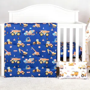Crib Bedding Set for Boys 3 Piece Engineering Vehicle Baby Boy Crib Bedding Sets with Baby Comforter Crib Sheet Pillowcase Nursery Bedding Set