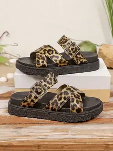 Women Adjustable Buckle Thick Sole Slippers, Cross Strap Open-Toe Roman Shoes, Summer Anti-Slip Beach Sandals