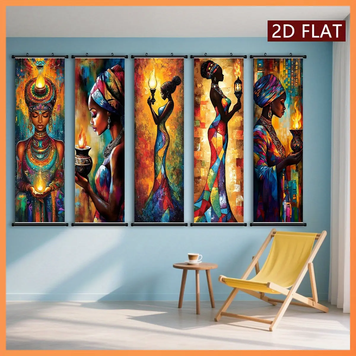 African Tribal Style Canvas Art Print Set, 5-Piece Flat Design Wall Picture Decor, Plastic Frame Hooks, Easy Hanging, Perfect for Hallway & Living Room, Unique Artwork, Wall Decoration, Artistic, Decoration Items