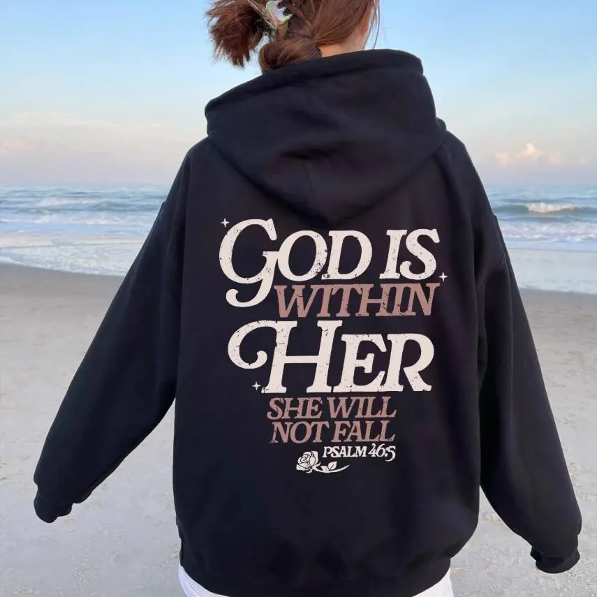 Unisex Hoodie Sweatshirt with 'God Is Within Her' Graphic, Fashionable Drawstring Tops Made from Lightweight Fabric, Breathable, Cotton, Pullover