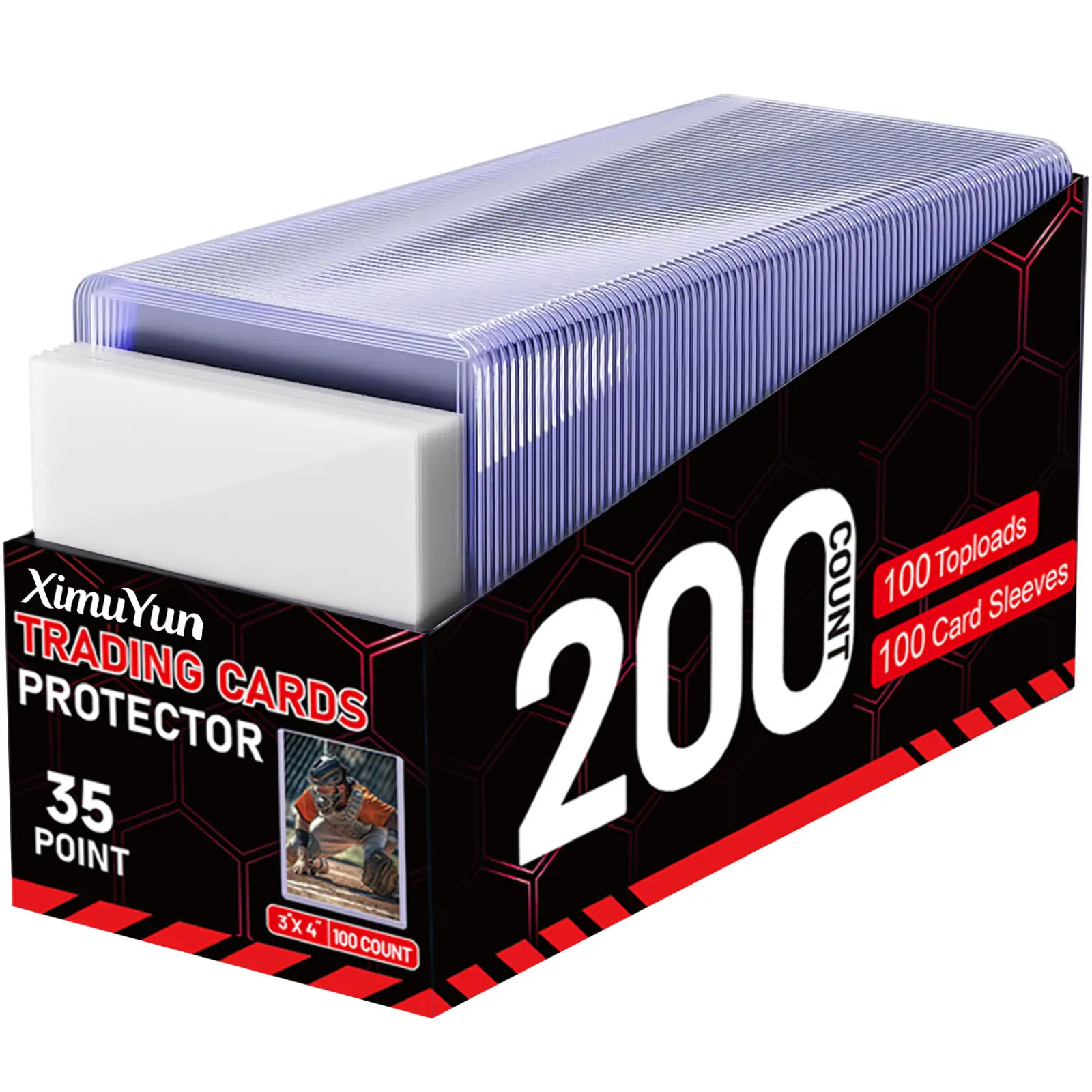 XimuYun 100ct 35pt 3"x4" Hard Plastic Top Loaders with 100 Toploader Sleeve Trading Card Storage Cases for Sports Cards, TCG Collection