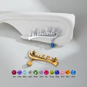 X2085 Personalized Custom Cut Names Brooch Sickle Shape Twelfth Birthday Stone Pendant Brooch DIY Gift for Women