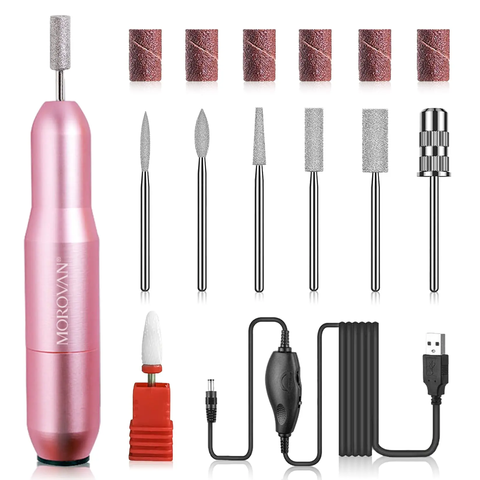 MOROVAN Professional Nail Drill - Nail Tech Equipment Electric Nail Drill File Machine Portable Electric Nail Filer with Nail Drill Bits Sanding Bands for Poly Gel Solid Builder Gel