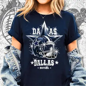 Dallas Sparkly Rhinestone Football Shirt Game Day Bling DTF Rhinestone Mix