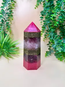 LOVE & MARRIAGE - Orgonite Tower - EMF Protector - Strawberry Quartz, Rose Quartz and Ruby with Brass Metals