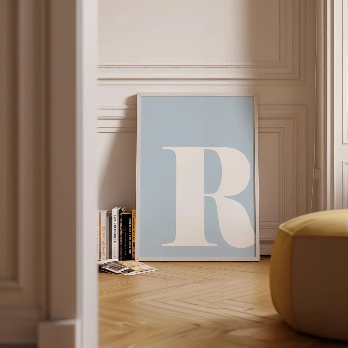 Letter R Print, Alphabet Wall Art, Light Blue Nursery Decor, Name Initial Poster, Unframed, 5 size, 8x12 to 27x40 inch