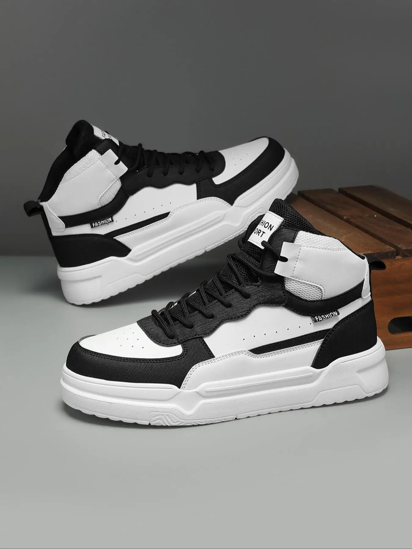 Men's Fashion Letter Patch Patchwork Design Lace Up Front High Top Sneakers, Casual Breathable Comfortable Sports Shoes for Daily Wear, Perfect for St