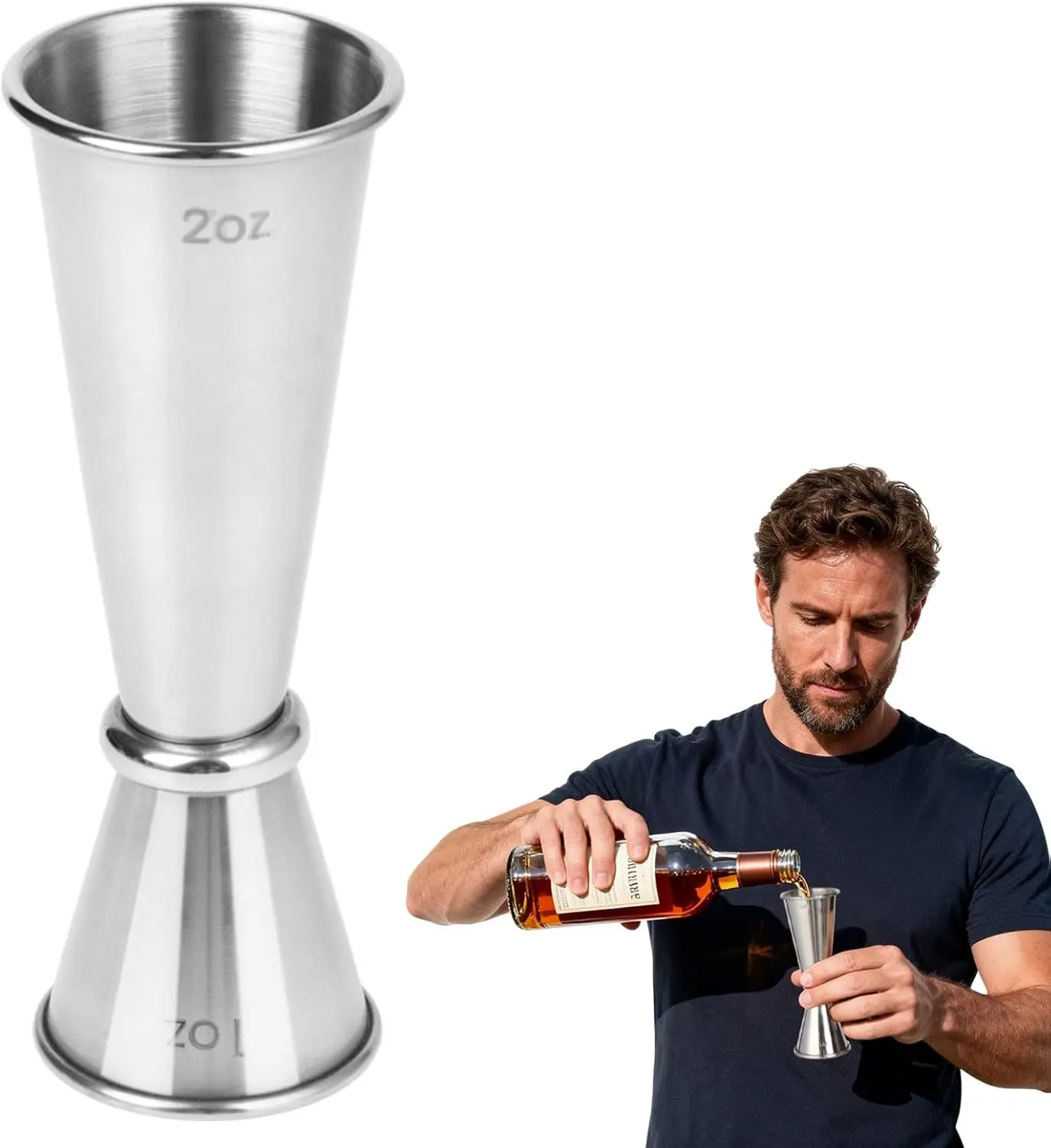 Jigger for Bartending, Stainless Steel Jigger 2 oz 1 oz, Cocktail Measuring Cup, Double Cocktail Jiggers, Professional Shot Drink Measurer for Liquor, Bar jigger Bartender Tool Accessories (Silver)