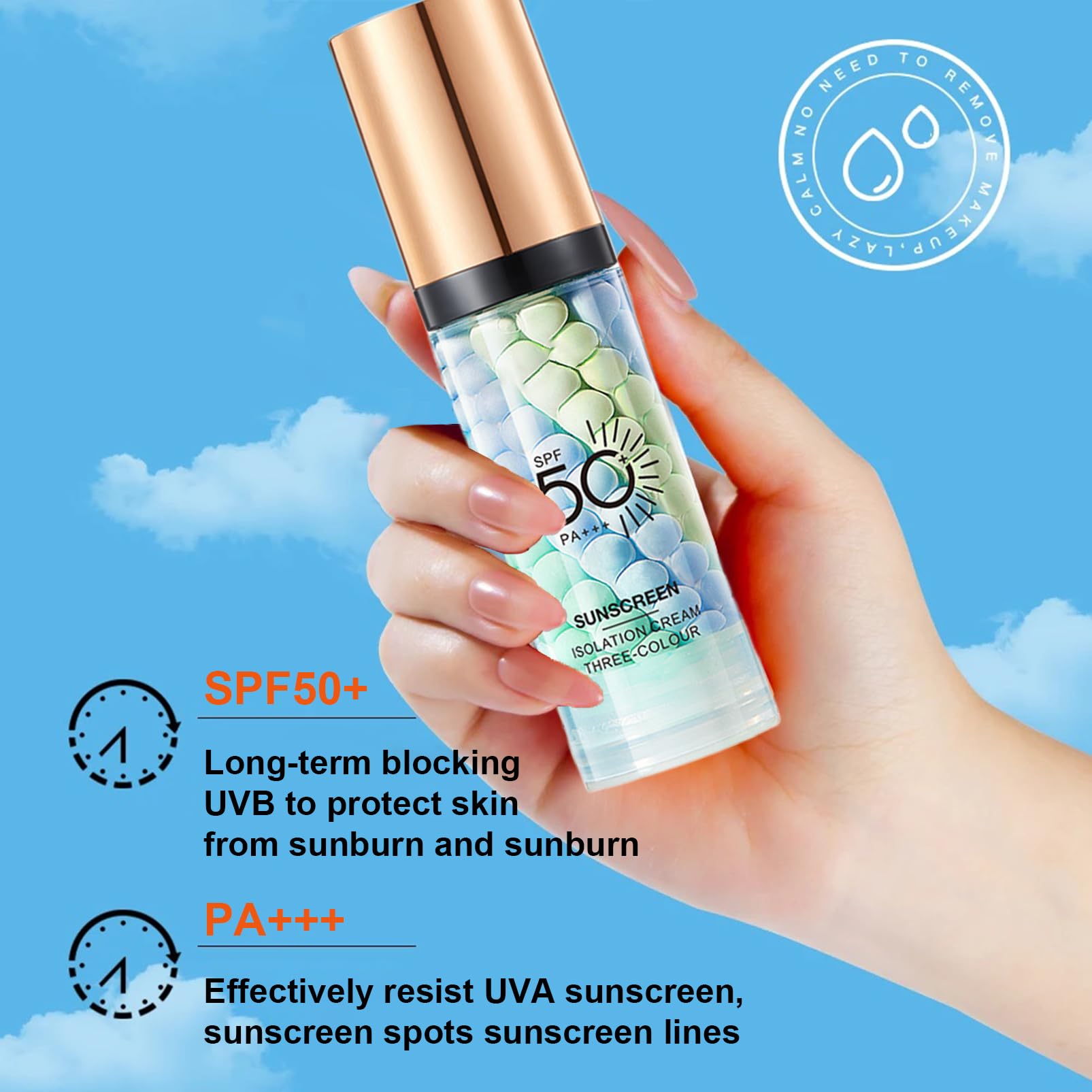 SPF 50+ PA+++ 3-in-1 Sunscreen Isolation Cream, Color Corrector Face Primer, Pre-Makeup Base for Oil Control, Moisturizing & Pore-Blurring, Luminous Even Skin Tone