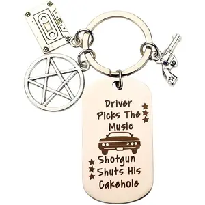 Birthday Gifts for Her Him - Driver Picks the Music Shotgun Shuts His Cakehole Keychain for Friends Supernatural Fans Christmas Gifts