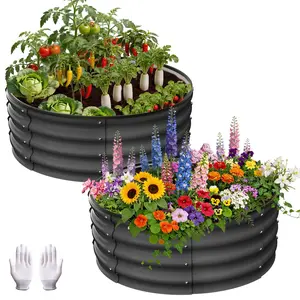 GAOMON Round Galvaniz Raised Garden Bed – 3*3*1FT Heavy Duty Metal Planter Box, Open Bottom Design for Drainage, Weather Resistant Anti-Rust Circular Plant Bed for Vegetables, Flowers, Herbs, Grey