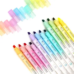 Erasable Highlighters Chisel Tip – Smooth Writing, No Bleed, Double-Ended Highlighter for Studying, Note-Taking, Marking, Annotating, Journals, Planners, School, Office, Art Projects, Assorted Colors, 12 Count