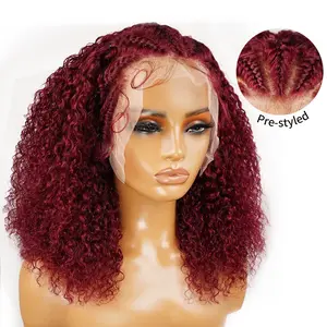 Supernova Wig Pre-styled Knotless Braided Curly 13x4 Lace Fornt Wig Human Hair Natural Black Pre Plucked 16 Inch