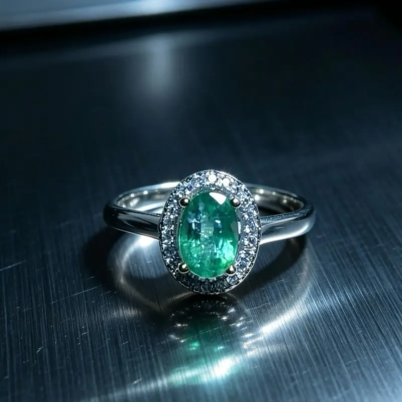 <PingEast Jewelry>Emerald ring107--4×6mm Natural Colombian Emerald Ring – High Fluorescence Stone in a Hollow Design 925 Sterling Silver Setting