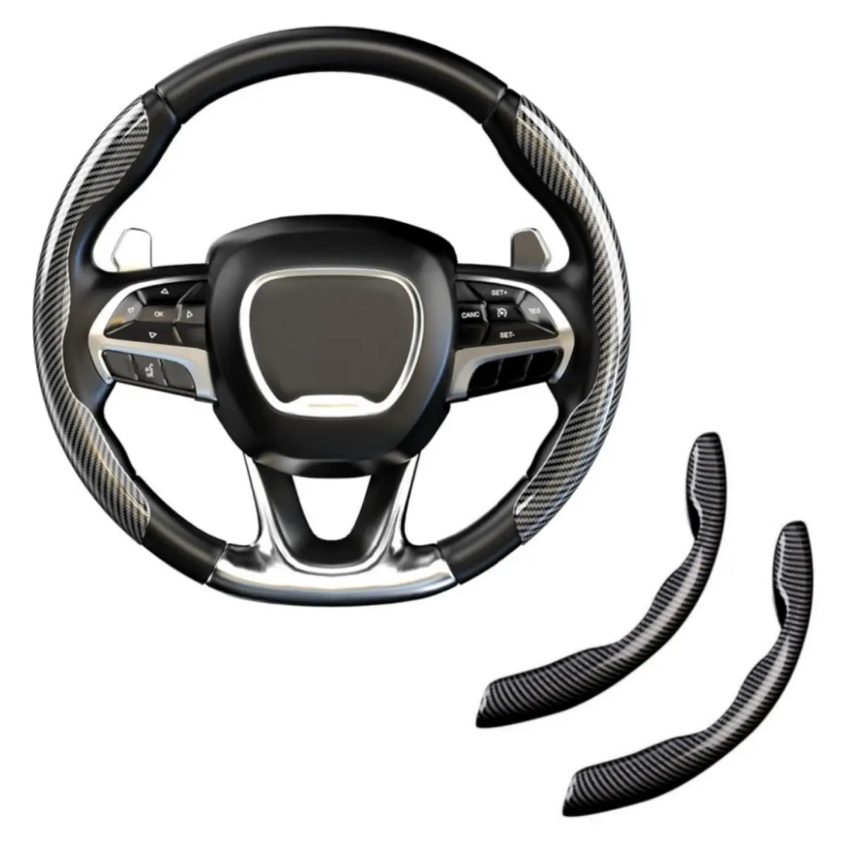 2 Piece Carbon Fiber Car Steering Wheel Cover Non-Slip, Multiple Color Options,Universal for Most Car Auto Interiors Accessories 15" Diameter 37-38 cm, Auto Parts Accessories, Cars Accessories