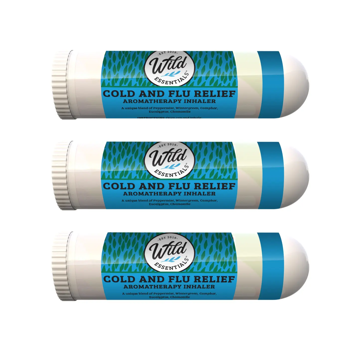 Wild Essentials 3 Pack of Cold and Flu Relief Aromatherapy Nasal Inhalers Made with All Natural, Premium Grade Essential Oils Stick