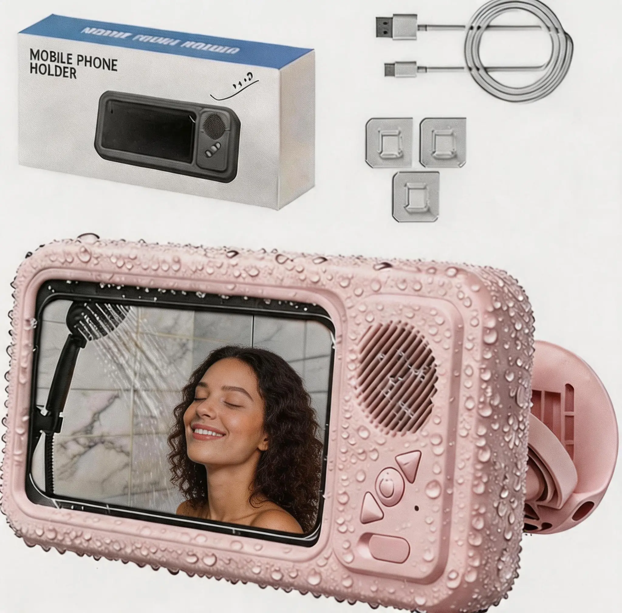 Bathroom shower waterproof phone holder Bluetooth speaker 360°Rotation touch screen mobile phone box watch movie listening music Summervibes tiktokshopbacktoschool