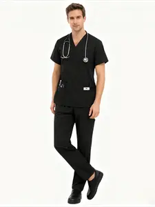Essential 2Pcs Mens M-edical Scrubs Set Comfortable Durable Workwear Perfect Uniforms For Hospital Clinic And D-ental Office Clothes Hospital Working Scrubs