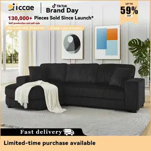 【3 Sub Packages】 Niccae Convertible Teddy Fabric Foam Sleeper Sofa with 6 Pillows, Corduroy Tufted L-Shaped Modular Sectional with Ottoman, Left & Right Placement for Living Room, Bedroom, Office, Apartment