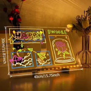 2024LED Illuminated Dry Erase Message Board with Pen Holder - Large Acrylic Word Board Suitable for Office, School,, Cafe - Reusable Luminous Memo Board with Built-In2025