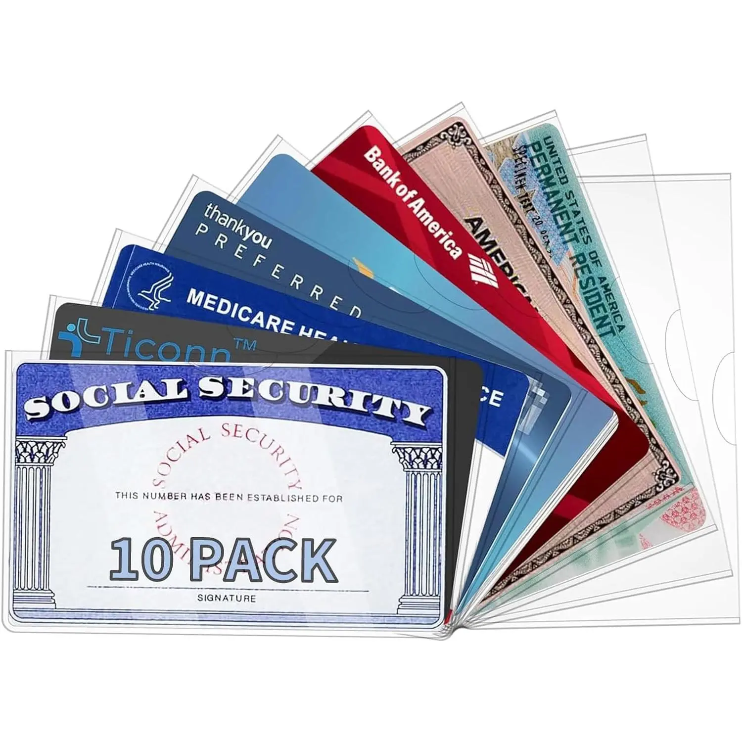 10-Pack 24 Mil Soft Clear Waterproof Card Protectors - Office Desk Organizer Sleeves for ID, Debit, Credit, Social Security, Insurance, Medicare Cards