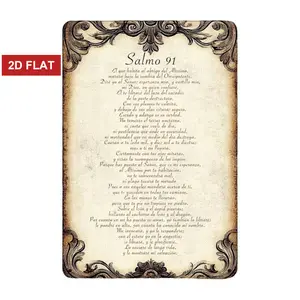 Retro Psalm 91 Metal Wall Decor, Stylish Religious Home Decor, 12x8 inches 2D Flat Design Decoration, Suitable for Spiritual Moments and Festive Occasions (Spanish)