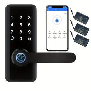 5 In 1 Full APP Control Fingerprint Door Lock With Reversible Handle Technology Storage Memory Function, Black
