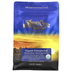 Mt. Whitney Coffee Roasters Organic Ethiopia Guji, Whole Bean Coffee, Medium Roast, 12 oz (340 g)