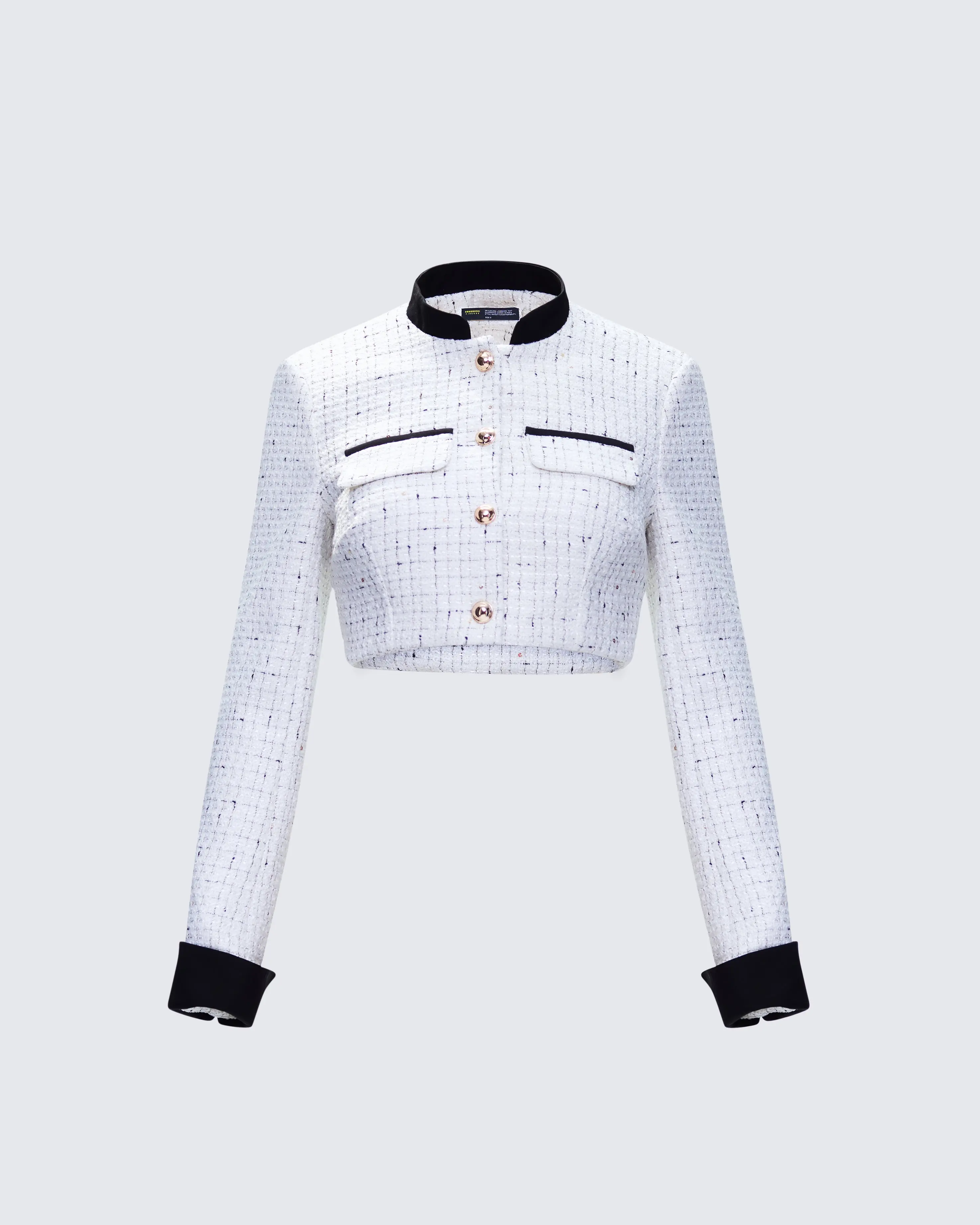 Women's Fitted Rose Ivory Pippa Tweed Cropped Jacket - Polyester Outerwear with Pocket, Button Closure, Women's Tops & Coats